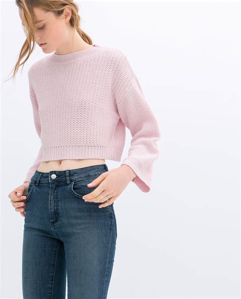 pink zara sweater|zara pink cropped knit sweater.